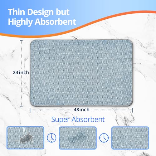 Upgraded Bath Mat 24x48Inch, Thin Bath Mats Rugs with Rubber Backing Non-Slip, Absorbent,Quick Dry Machine Washable, Home Decor Accessories Cozy Cloth Bathroom Rugs fit Under Door/Sink/Tub/Shower-Blue - color: Blue, size: 24"x48"