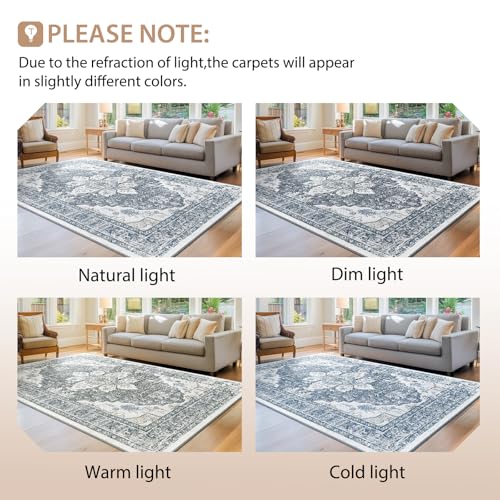 BESTSWEETIE Washable Boho 5x7 Area Rug for Living Room, Blue Grey White - color: Grey, size: 7' x 5'3" (Rectangular)