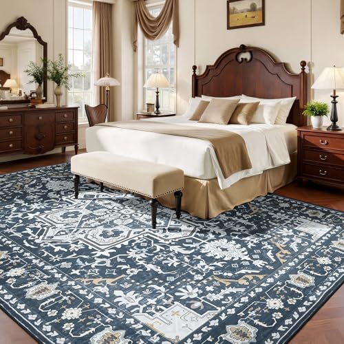 Rugflix 8x10 Area Rugs for Living Room, Washable Navy Blue Large Rug - color: Navy Blue, size: 8' x 10' (Rectangular)