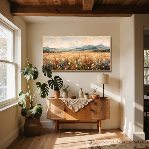 imjiayu Wildflower Canvas Wall Art Large Mountain Meadow Landscape Print - color: Retro Outdoor Landscape, size: 48"L x 24"W