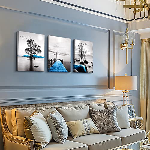Framed Canvas Wall Art for Living Room, Bedroom, Office - Black and White Ocean Landscape Paintings - Modern Posters and Pictures for Bathroom Home Decor - 3 Piece Set - color: Black And White Landscape Paintings, size: 12x16inches*3pcs
