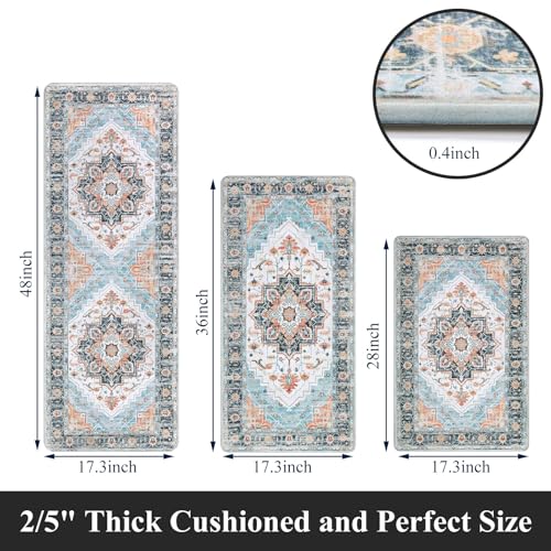 Cushioned Kitchen Rug Sets 3 Piece Anti Fatigue Kitchen Mats for Floor Non Slip Waterproof Kitchen Rugs and Mats Comfort Standing Mat Runner for Home Office,Sink,Laundry - color: Blue