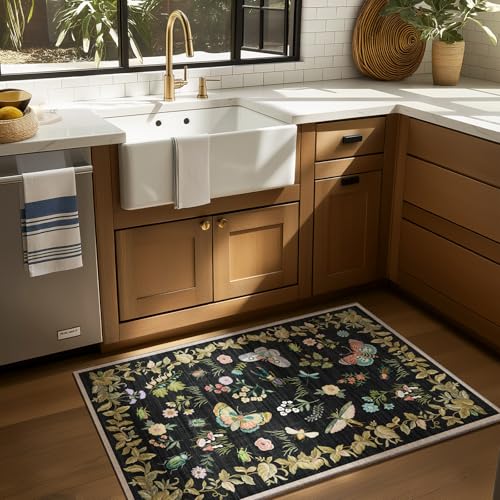 Washable Small Area Rugs for Entryway: 2x3 Throw Rug Door Mat Indoor Entrance Stain Resistant Non-Slip Low Pile Soft Carpets for Kitchen Front Door Indoor Entrance Entry Bedroom Bedside Farmhouse - color: Butterfly-black, size: 2' x 3' (Rectangular)