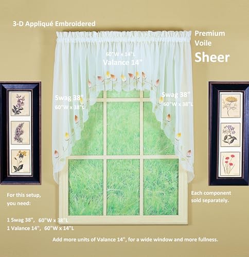 Today's Curtain,Vineyard 3-D Appliqué,Swag 38", Ecru, 60" W x 38" L - color: Ecru, size: 60"W x 38"L (Pack of 1)