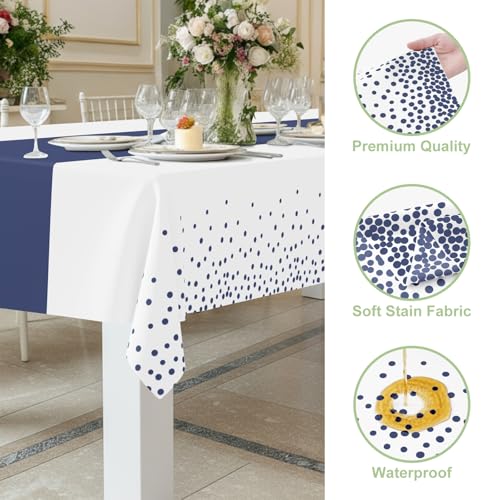 Smiry Disposable Rectangle Plastic 54 x 108 Inch Table Cloth 3 Pack - color: White and Navy