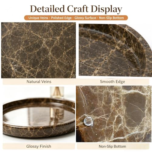 Marble Vanity Tray, Natural Hand Polished Round Serving Tray - color: Brown