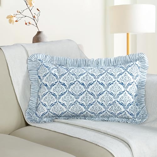 CPC Indigo Regal Block Print Ruffle Sham Pillow Cover 12x20 Inch, Pack of 1 - color: Indigo Regal, size: 20" x 12" (Pack of 1)