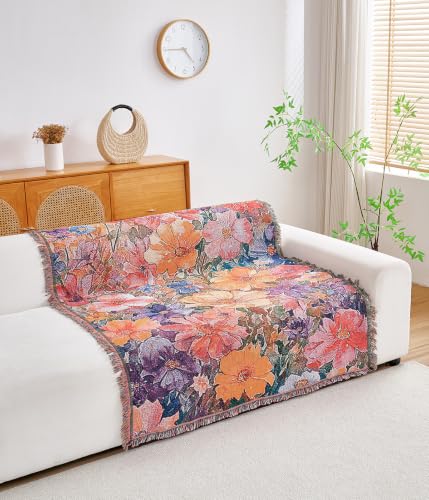 Erke Boho Throw Blanket Cushion Cover Sheet Blanket Chair Recliner Cover Rug Hanging Tapestry Furniture Slipcover (Daisy, 50" X 70") - color: Daisy