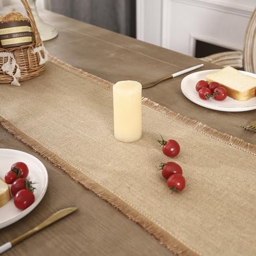 Simple&Opulence Boho Macrame Table Runner - 12 x 90 Inch, Burlap Farmhouse Linen Table Runner with Tassels for Bohemian Rustic Wedding, Bridal Shower, Dinner (Tassels - Brown ) - size: 12"x90", style: Fringe - Brown