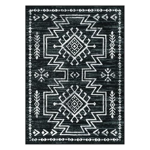 Lahome 5x7 Western Black and White Rugs for Living Room, Washable Aztec Rug - color: Black, size: 5' x 7' (Rectangular)