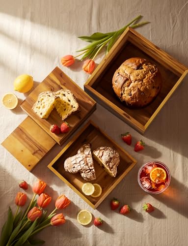 Tidita 6PCS Wooden Buffet Riser and Stands with Hollow Bottom, No Assembly - color: Acacia