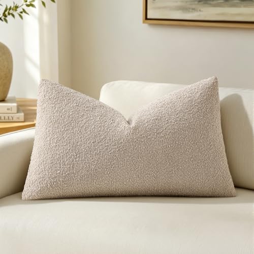 MIULEE Textured Boucle Lumbar Pillow Cover for Bed 12x20 Neutral - color: Neutral, size: 20" x 12" (Pack of 1)
