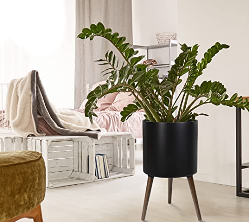 D'vine Dev 14 Inch Planter Pot with Wood Stand, Black, 88-O-D-2 - color: Matte Black, size: X-Large