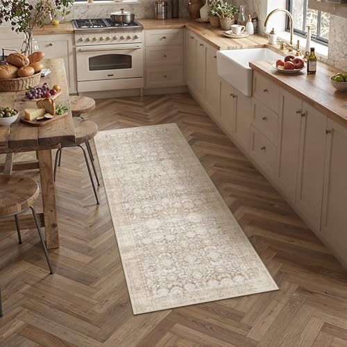 Beige 2x6 Runner Rug Neutral Distressed Carpet - color: Accent | Beige, size: 2' x 6' (Runner)