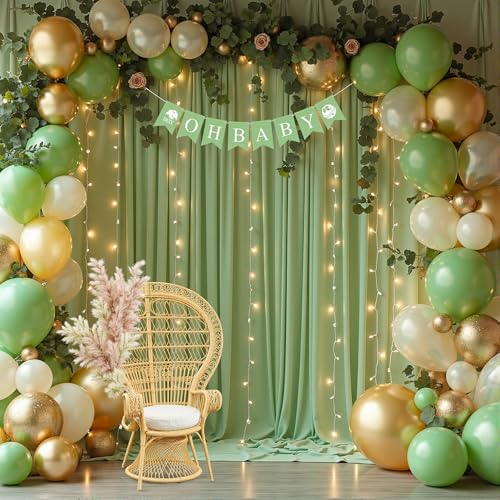20 x 10ft Sage Green Backdrop Curtains with Lights String - color: Sage Green, size: W5' x H10'(4 panels)