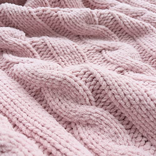 Chenille Chunky Knitted Throw Blanket with 14 pcs Pom Poms Tassel Super Soft Cozy Warm Blanket for Sofa Bed Soft Couch 50 x60 inches (Pink)?-¡ - color: Pom-pom-pink, size: Throw 50"X60"