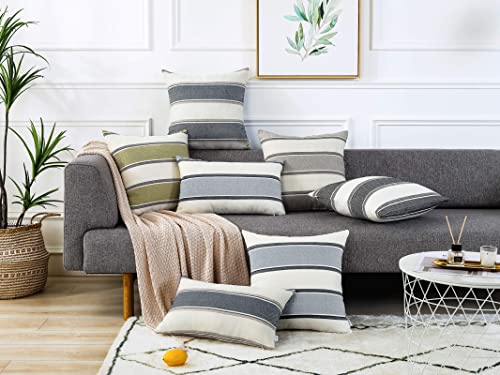 AmHoo Pack of 2 Farmhouse Linen Throw Pillow Cover Cushion Stripe Decoration Buffalo Retro Pillowcase with Hidden Zipper for Sofa Bedroom Car 18 x 18 Inch Light Grey Gray - color: Light Grey, size: 18" x 18" (Pack of 2)