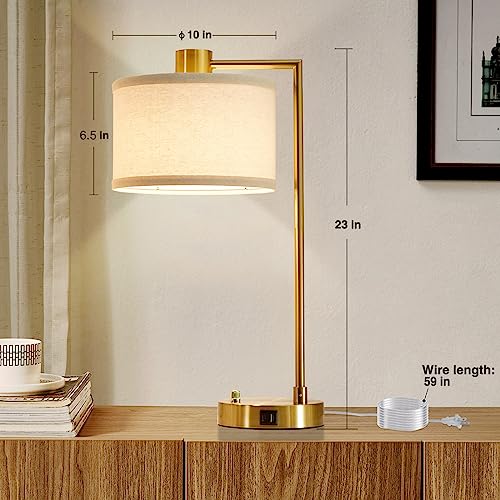 Gold Table Lamp Set of 2, Dimmable Bedside Lamps for Night Stands, USB A+C - color: Gold