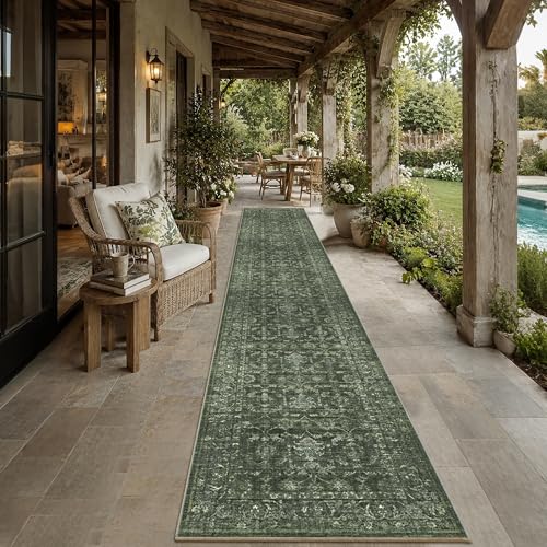 2x14 Washable Kitchen Runner Rug Soft Vintage Dark Green Throw Carpet - color: Dark Green, size: 2' x 14' (Runner)