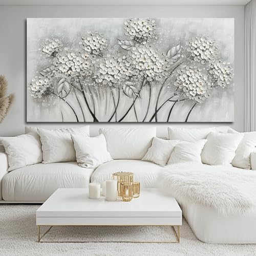 SOUGUAN Large Oil Painting Flowers Wall Art Plant Wall Decor Pictures for Bedroom White Flower Canvas Wall Decorations Artwork for Living Room Dinning Room Home Office 30 x 60 Inch - color: White, size: 58"L x 29"W