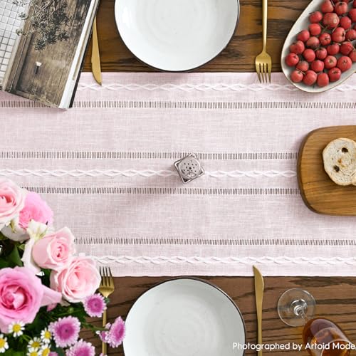 Artoid Mode Pink Rustic Cotton Linen Table Runner 13x36 Inch - color: Pink, size: 13" x 36"