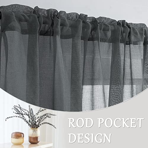 MASWOND Extra Long Natural Sheer Curtains Rod Pocket, Dark Gray, W50xL192 - color: Dark Gray, size: 50"W x 192"L (Pack of 1)