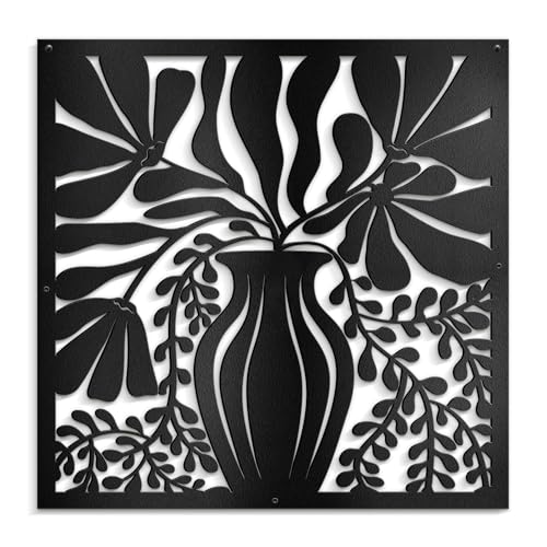SIGNLEADER Metal Wall Art Decor Leaves in Black Bottle Minimalist Modern Abstract Wall Sculpture Hangings Home Decoration for Living Room, Bedroom, Bathroom, Kitchen, Outdoor - 18" Black - color: Lan13-2311-irs13, size: 18"L x 18"W