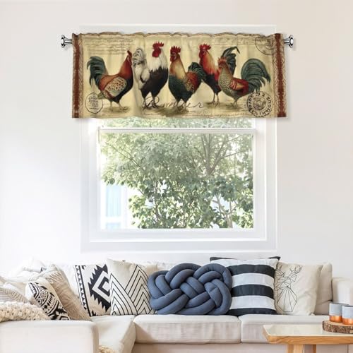 Worltoldb Vitange Chicken Curtain Valance Short Rod Pocket Window Treatment for Living Room Bedroom Kitchen Bathroom 1 Panel 54" W x 18" L - color: Vitange Chicken