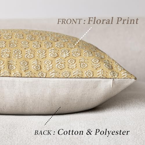 Foindtower Decorative Floral Print Throw Pillow Covers 18×18 Light Yellow - color: Golden Cream, size: 18" x 18" (Pack of 2)
