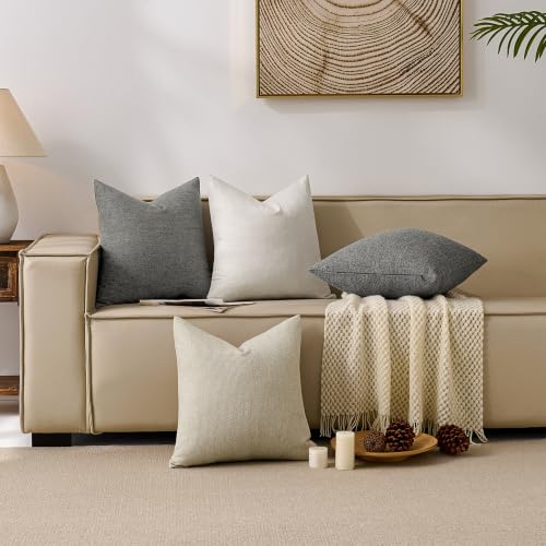 Natural Linen Look Throw Pillow Covers 18x18 inch Set of 2, Textured Woven Decorative Pillow Covers, Neutral Farmhouse Cushion Covers for Couch Sofa Living Room Bedroom Morning Mist Gray - color: Morning Mist Gray, size: 18" x 18" (Pack of 2)