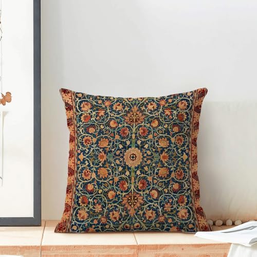 Boho Floral Pillow Covers 18x18 Set of 2, William Morris Flower Pattern Design Decorative Throw Pillows Bohemian Vintage Farmhouse Cushion Pillow Covers for Sofa Couch Bed Outdoor Decor - color: Boho-7, size: 18" x 18" (Pack of 2)