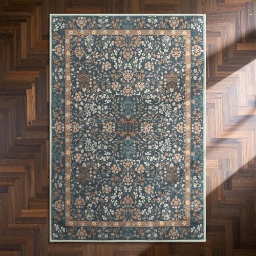 jinchan 2x3 Washable Entryway Area Rug, Floral Non-Slip, Dark Blue - color: Dark Blue, size: 2' x 3' (Rectangular)