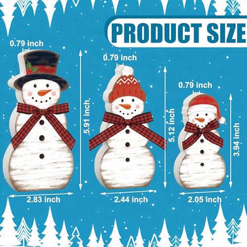 3 Pcs Christmas Snowman Wooden Table Decorations Winter Snowman Tabletop Centerpiece Wood Block Sign Rustic Farmhouse Xmas Tiered Tray Decor for Christmas Winter Holiday Home Office Shelf Party Decor