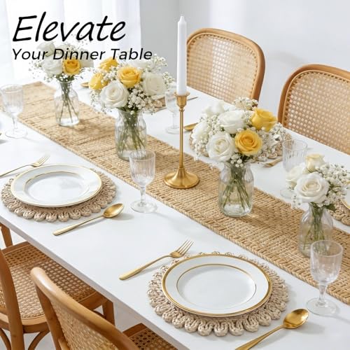 13" Round Woven Placemats Set, Wicker Chargers for Dinner Plates, Heat Resistant Corn Husk Place Mats, Boho Rattan Plate Chargers for Dining Table Decor, Family Gatherings & Holiday Entertaining