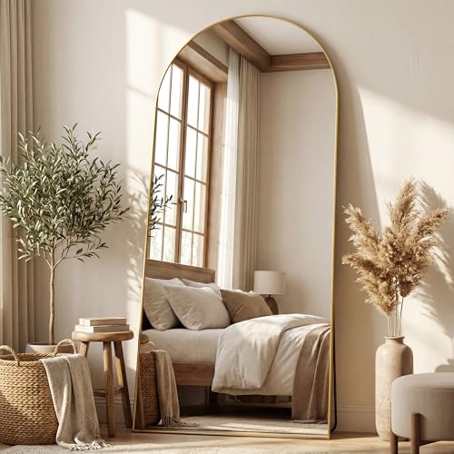 Antok 76" x34” Arched Full Length Mirror, Floor Mirror with Stand,Gold - color: Gold, size: 76"L x 34"W