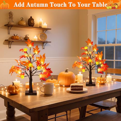 TURNMEON Fall Decor 2 Pack 18 Inch Prelit Fall Maple Tree 48 LEDs Timer - size: 2Pack 18 Inch