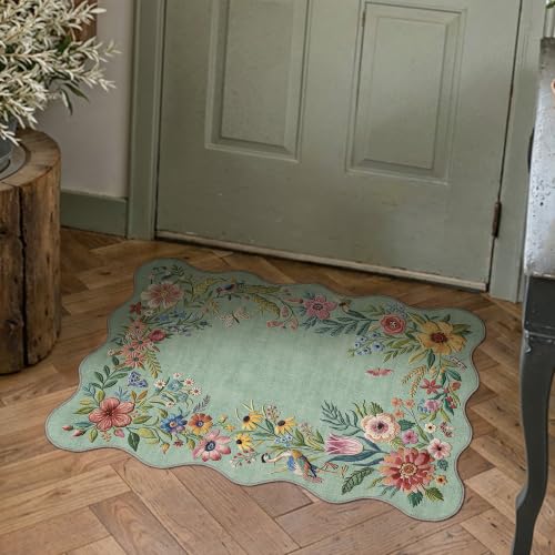 2x3 Floral Green Scalloped Area Rug - color: Scalloped | Green, size: 2' x 3' (Rectangular)