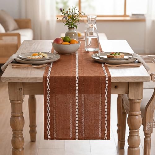 Artoid Mode Caramel Rustic Cotton Linen Table Runner 13x60 Inch - color: Caramel, size: 13" x 60"
