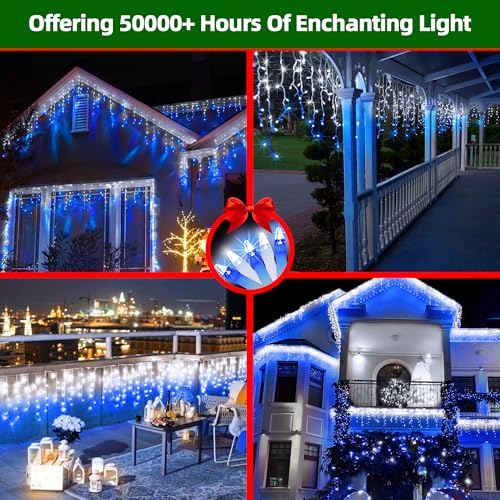 1332 LED 132FT Christmas Lights,296 Drops Icicle Lights with 12 Modes - color: Blue & Cool White, size: 1332 LED 131 FT with 296 Drops