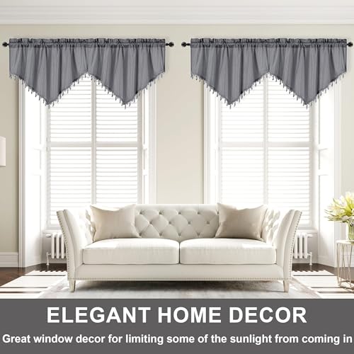 Molaxhome Swag Curtain Scalloped Curtain Valance Drape Sheer Lace Panel 1pc - color: Cloth Grey