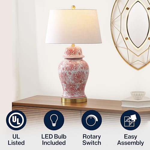 JONATHAN Y Ellis Chinoiserie Ginger Jar Table Lamp 29.5", Red/White - color: Red/White