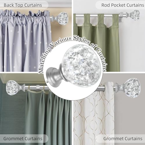 Silver Double Curtain Rod 48-84 Inch Heavy Duty Foil Resin Finial - color: Silver, size: 48-84"