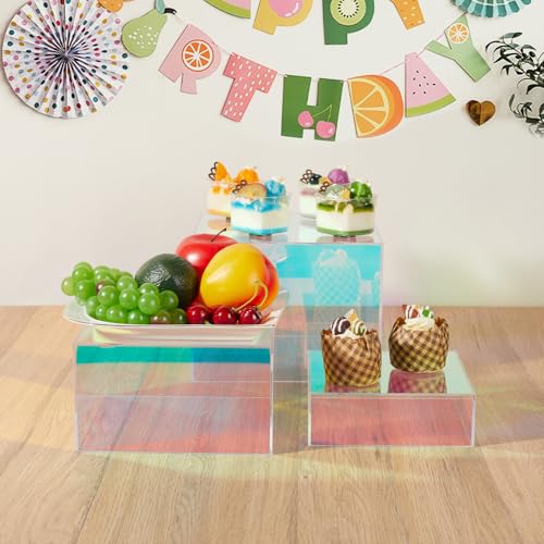3-Pack Iridescent Acrylic Display Risers, Rainbow Nesting Cubes for Dessert - color: Iridescent