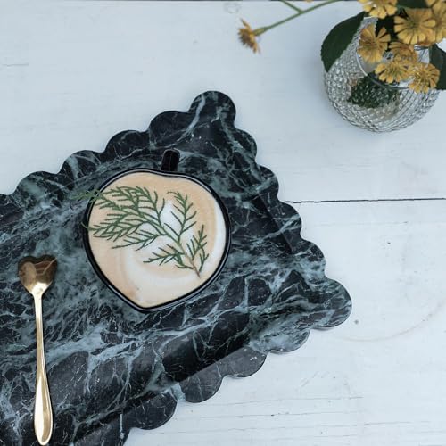 Natural Scalloped Marble Vanity Tray for Bathroom Kitchen Counter 10.8"x8"