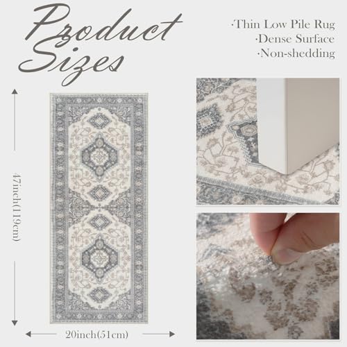 Seavish Gray Boho Bathroom Runner Rug, 20x47 Vintage Absorbent Bath Mat - color: Grey, size: 20 x 47 inch