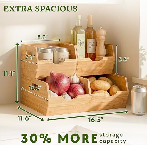 HOMESTEAD Extra Large Bamboo Pantry Storage Bins – 30% Larger, Stackable Potato Onion Storage Bin, Pantry Organizers and Storage, Produce Vegetable Organizer, Set of 3 - size: Extra Large ( 3 Pack )