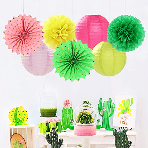 Hawaiian-Summer Beach Pool Party-Decorations Streamers - 14pcs Tropical Jungle Aloha Birthday Supplies Paper Lanterns Fan,Tissue Pom Poms,Baby Shower Honeycomb Ball Decor Lasting Surprise - color: Hawaii