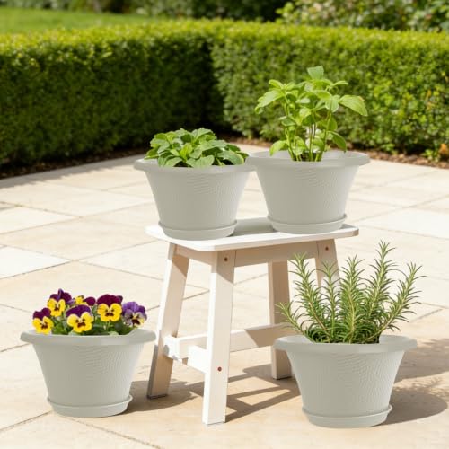 Quarut 12 Inch Pots for Plants,4 Pack Large Flower Pots with Drainage Hole - color: Diamond Pattern-beige, size: 12 inch-4 Pack
