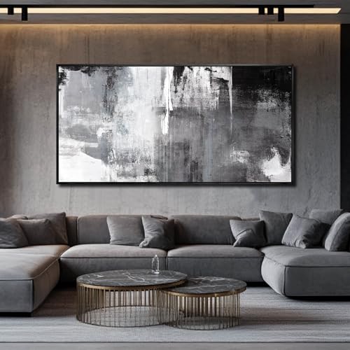 SOUGUAN Wall Art for Living Room Black and Grey Wall Decor 29x58 Inch Hand Painted Abstract Paintings for Bedroom Office Kitchen Decoration - color: Black, size: 58"L x 29"W
