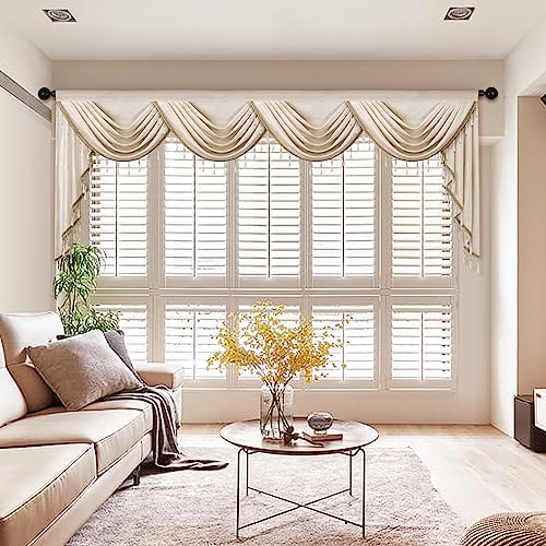 ELKCA Luxury Cream Velvet Curtain Valances for Living Room with Beads(118inch,1 Panel) - color: Cream, size: 118"W x 43"L (Pack of 1)